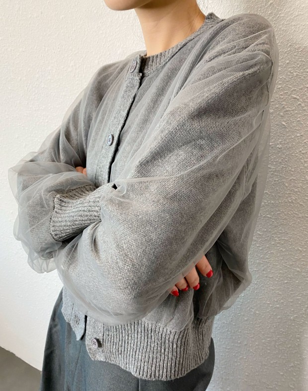 Grey Organza Cardigan #241236